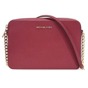 Michael Kors Jet Set Large Saffiano Leather Crossbody Bag Mulberry Gold Chain